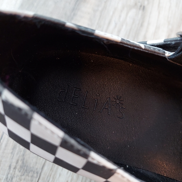 Delias Dolls Kill Tunnel Vision Checkered Mary Jane Heel 10 Black White - Picture 8 of 12